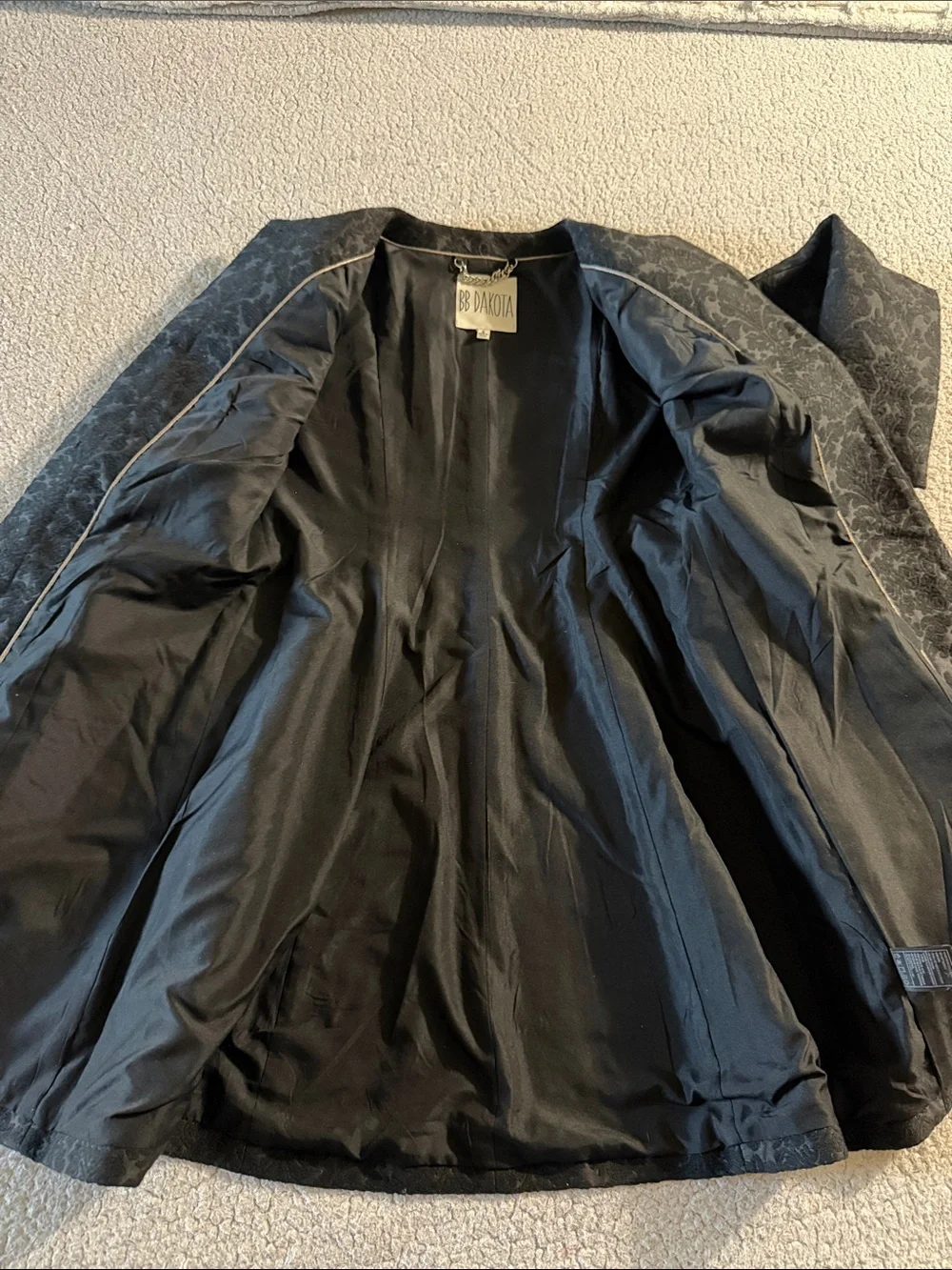 BB Dakota Black Floral Jacquard Long Blazer Coat Size Small